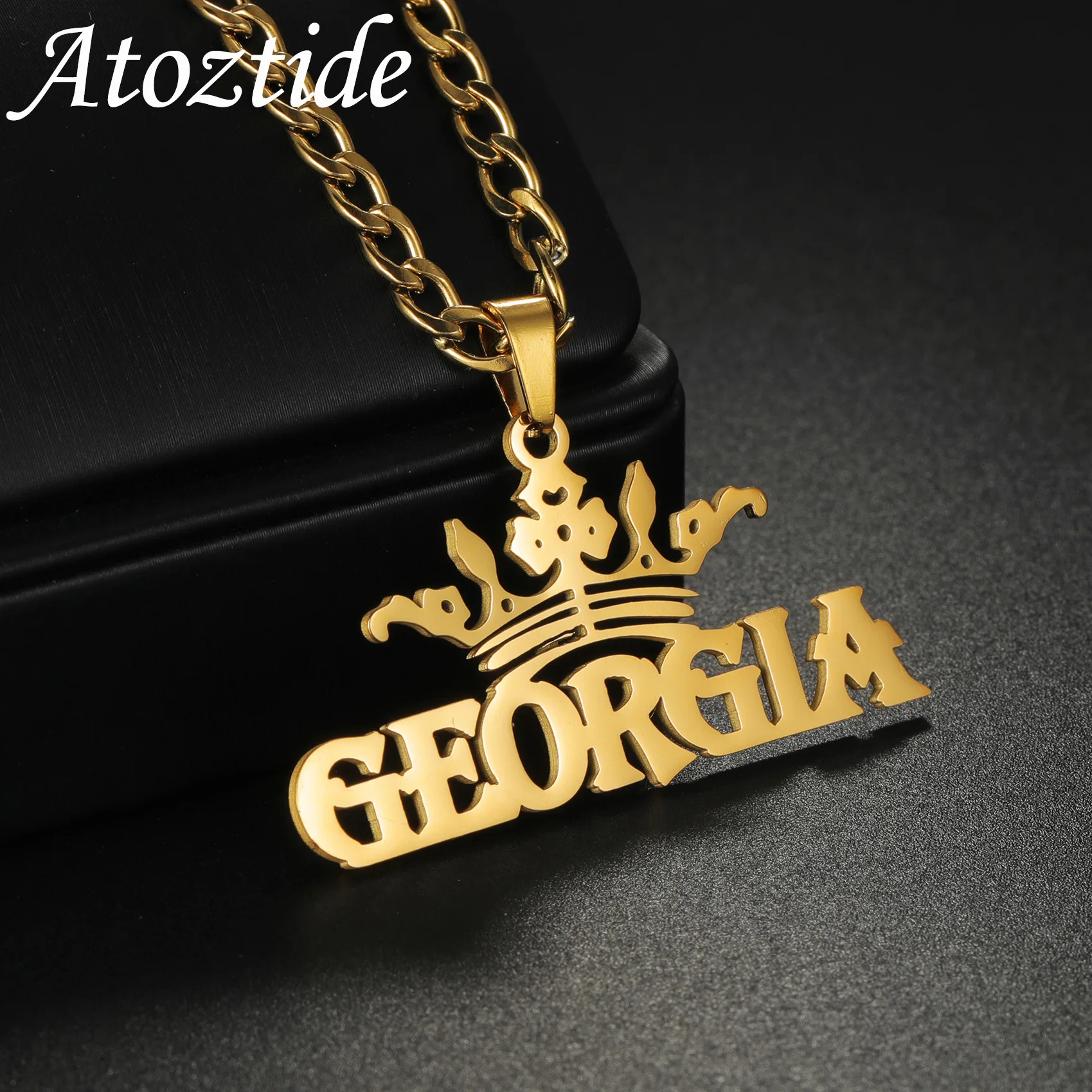 

Atoztide Personalized Custom Name Necklace for Women Stainless Steel Crown Heart Pendant Cuban Chain Birthday Jewelry Gift