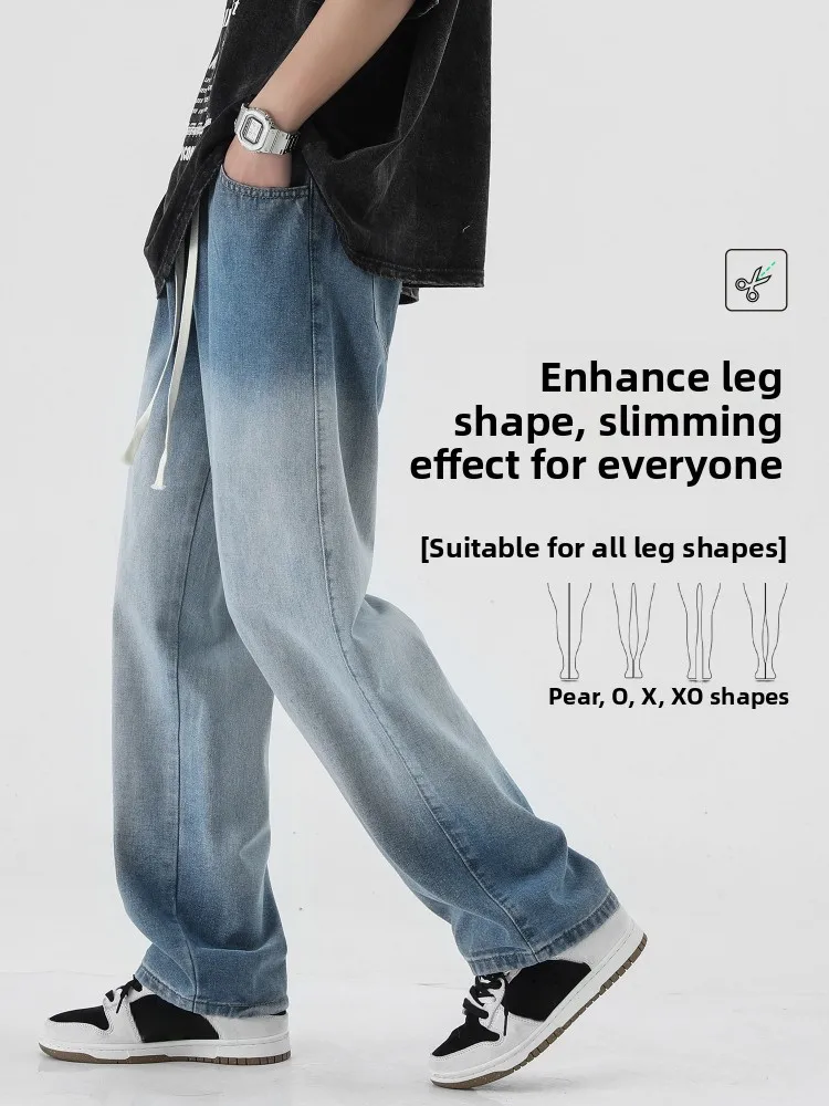 Adient American Sle الرجال الصيف رقيقة واسعة الساق الجينز فضفاضة مستقيم قطع عارضة السراويل منخفضة الخصر الكلاسيكية الأزرق الدنيم