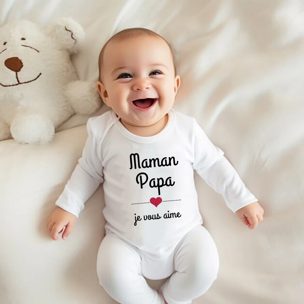 Mom Dad I Love You Letter Print Infant Sleepsuit Soft Casual Comfy Long Sleeve Newborn Romper Family Party Babys Clothing