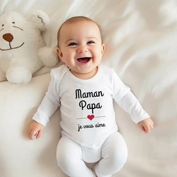 Mamma papà ti amo lettera stampa tuta da notte infantile morbida Casual comoda manica lunga pagliaccetto neonato festa di famiglia abbigliamento per bambini