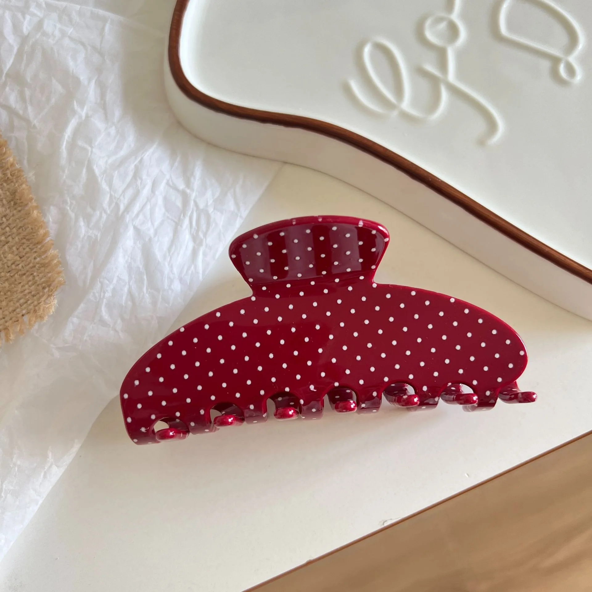 1pc francese vintage ins stile pois rosso blu nero acetato grande clip di squalo, clip per capelli updo, accessorio per capelli forcina per la testa posteriore