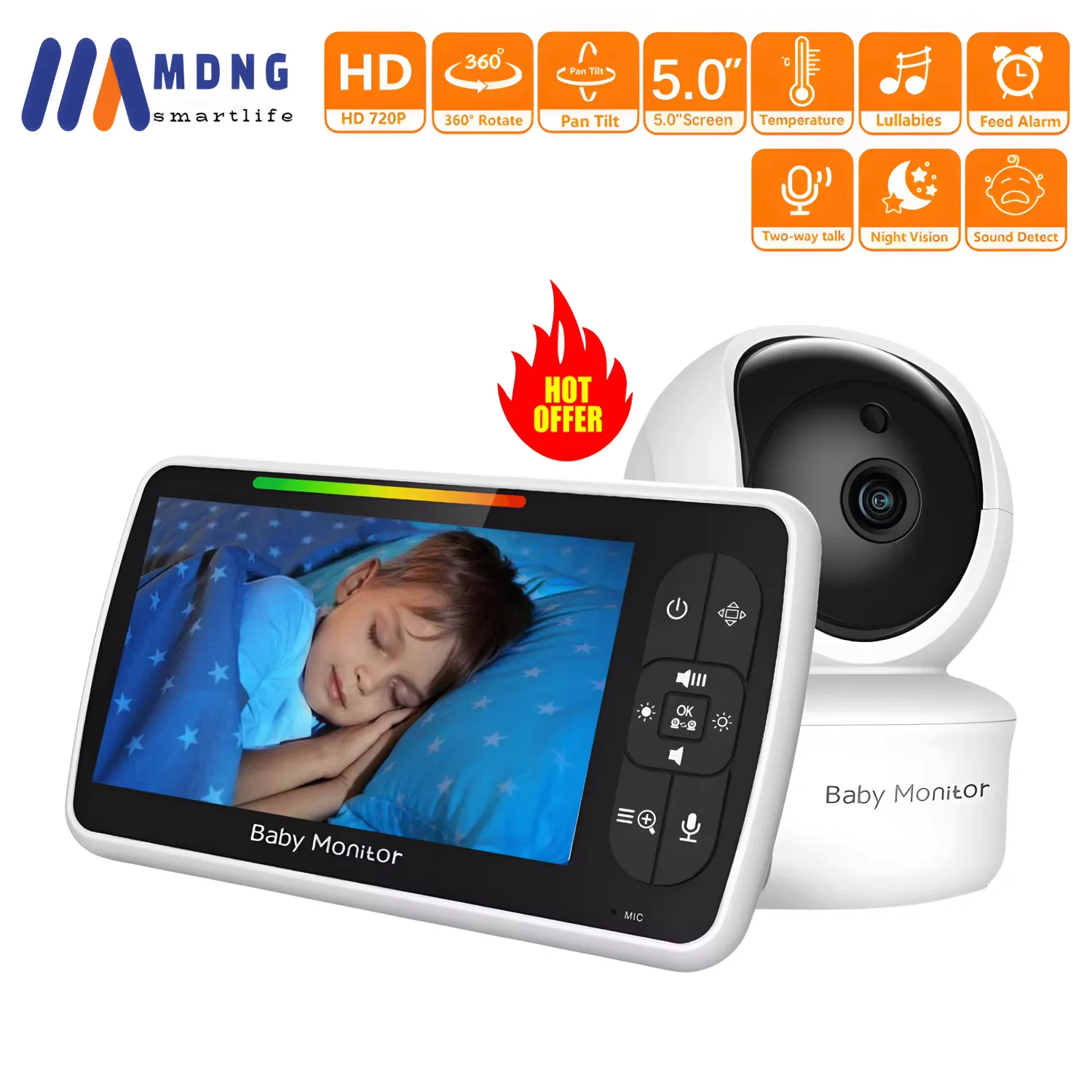 Monitor de bebê de 5 polegadas com câmera 360 °   Pan-Tilt 1000 pés Mãe Crianças Veio Vídeo Portátil Babá Bebê Itens Bateria 22 Horas