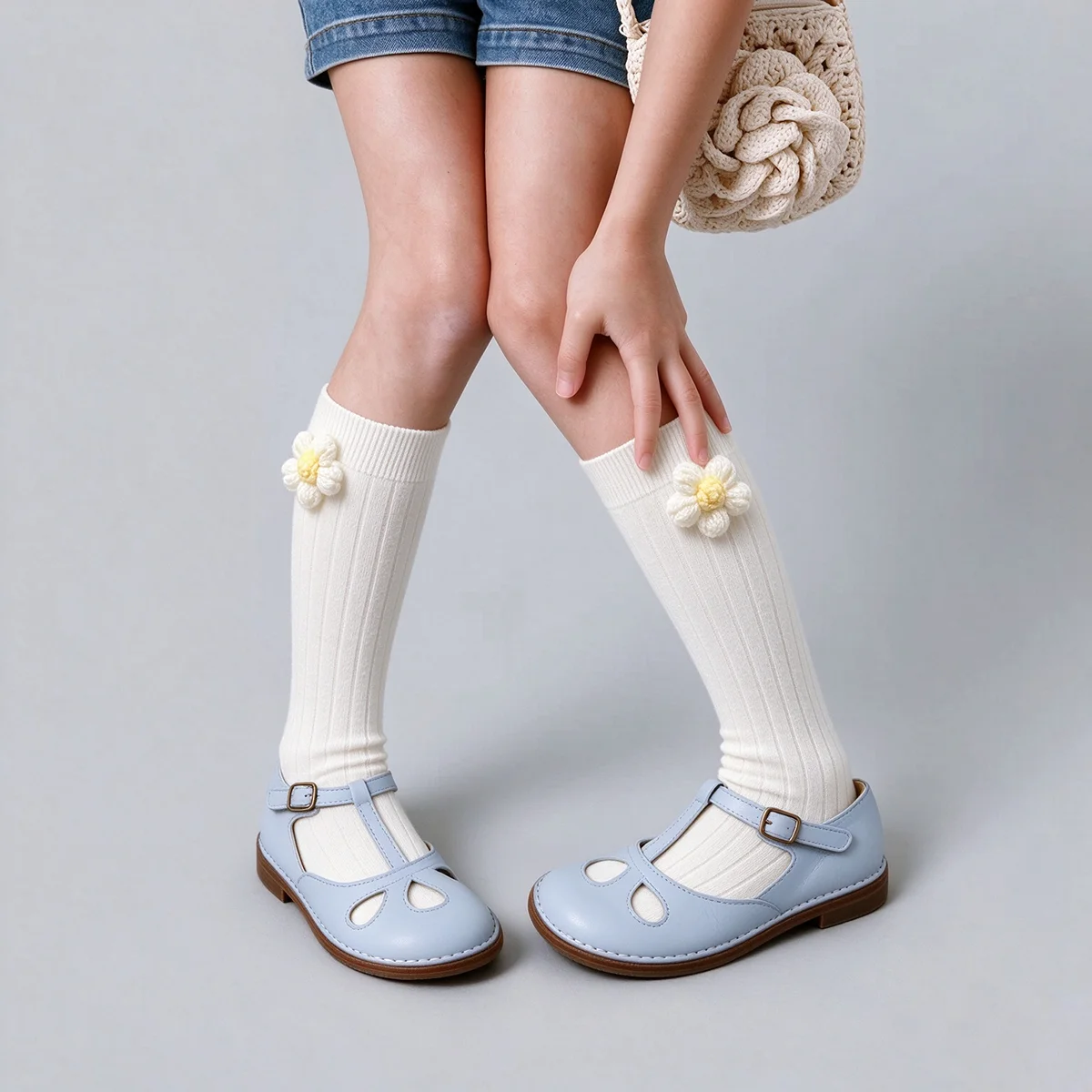 New Autumn Winter Kids Girls Long Socks 3D Flower BreathableToddlers Baby Cotton Sock Ribbed Children 3/4 Knee High Sock Uniform