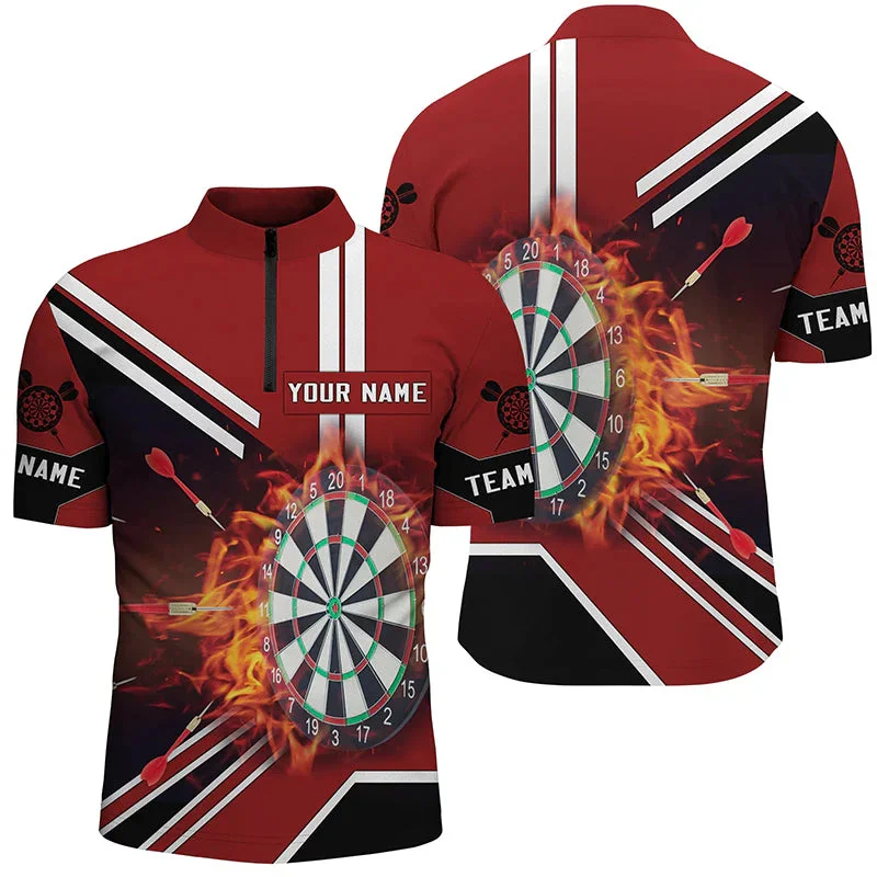 New personalized 3D printing dart throwing pattern zipper POLO shirt T-shirt gift casual team throwing sports series-3