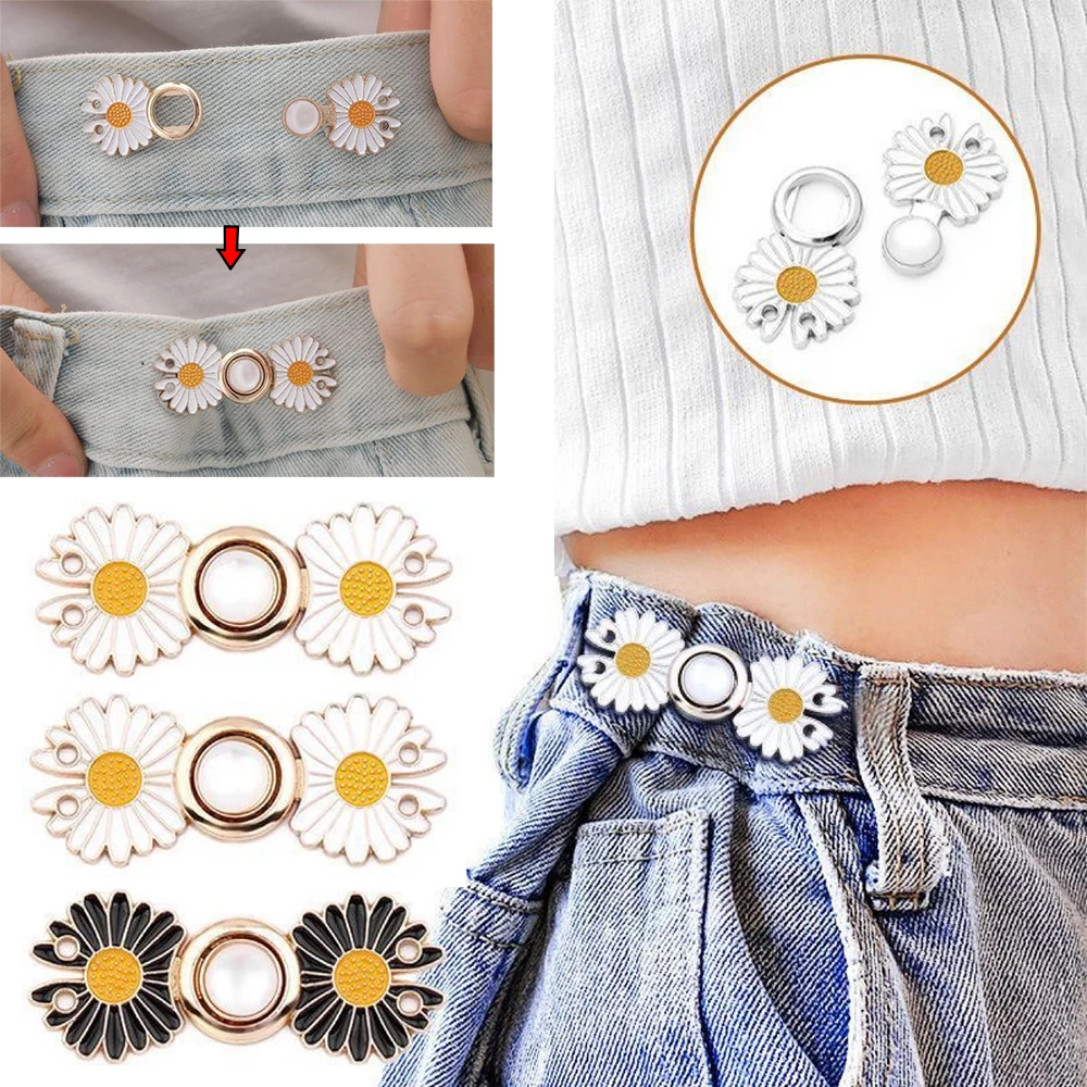 Reusable Metal Buttons Waistband Tightener Waist Adjuster for Pants Jeans Trousers Skirts Adjustable Pearl Fastener Waist Buckle