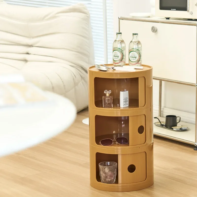 New model Nordic katell round cabinet sliding door bedside table multi-layer round storage cabinet sofa side cabinet