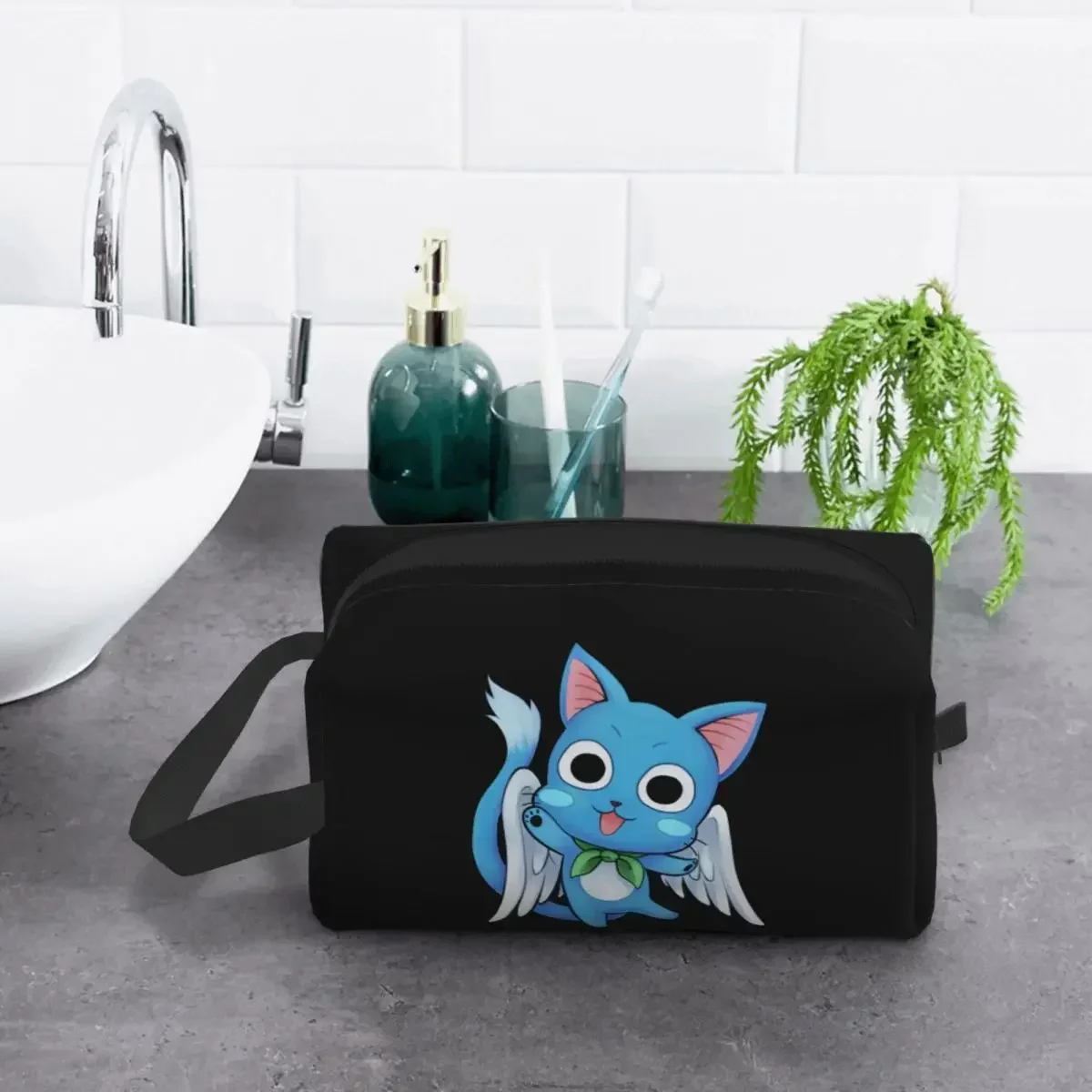 Travel Happy Fairy Tail Toiletry Bag Portable Cute Cat Makeup Cosmetic Organizer for Women Beauty Storage Dopp Kit Case