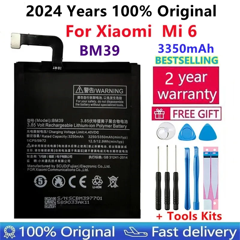 

2024 Years New 100% Orginal BM39 3350mAh Battery For Xiaomi 6 Mi6 M6 High Quality Phone Replacement Batteries Free Tools