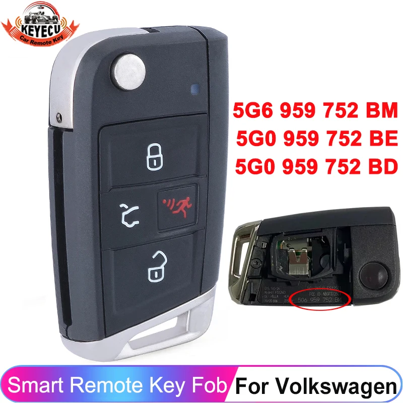 KEYECU 5G6 959 752 BM MQB48 Chip Remote 315MHz For Volkswagen Golf GTI Jetta Tiguan 2018 2019 2020 2021 NBGFS125C1 Smart Key Fob 