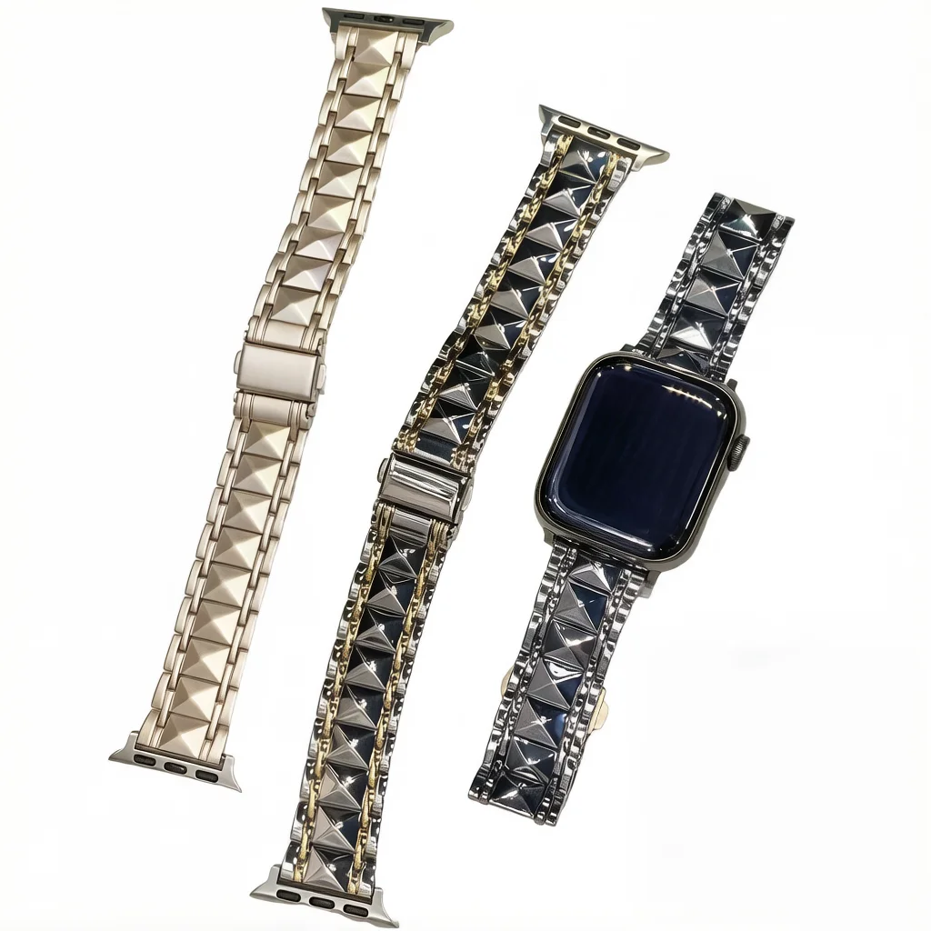 

Металлические 3-звенные ремешки для Apple Watch 44, 45, 49 мм, браслет Pyramid Link для iWatch 41, 42, 46 мм, для iWatch S11, S10, Correa