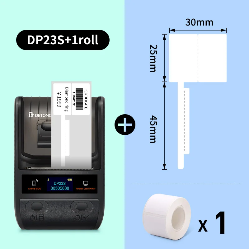 DETONGER DP23S Barcode QR Code Clothes Jewelry Price Tag Printer Android iOS Bluetooth Connection PC Printer