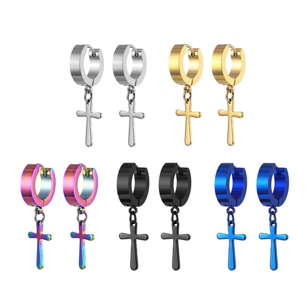 Wholsales Earrings Hot Stainless Steel Hoop Jewelry Polishing Cross Pendant Hexagram Ear Clip Accessories For Woman Man Discount