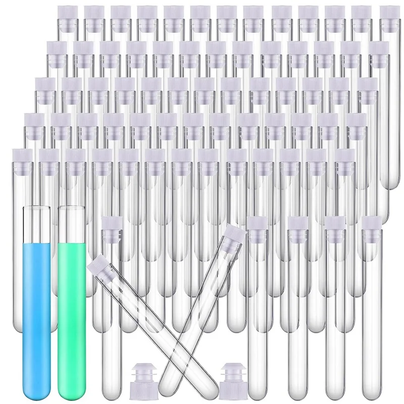 A51I 300 Pack Clear Plastic Test Tubes 12 x 100mm 12 Ml Plastic Tubes with Caps Candy Tubes Test Lab Tubes