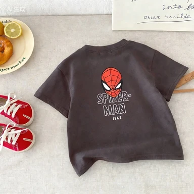 

Детская футболка с короткими рукавами и принтом, летняя детская одежда, свободное и модное нижнее белье для мальчиков, простая рубашка