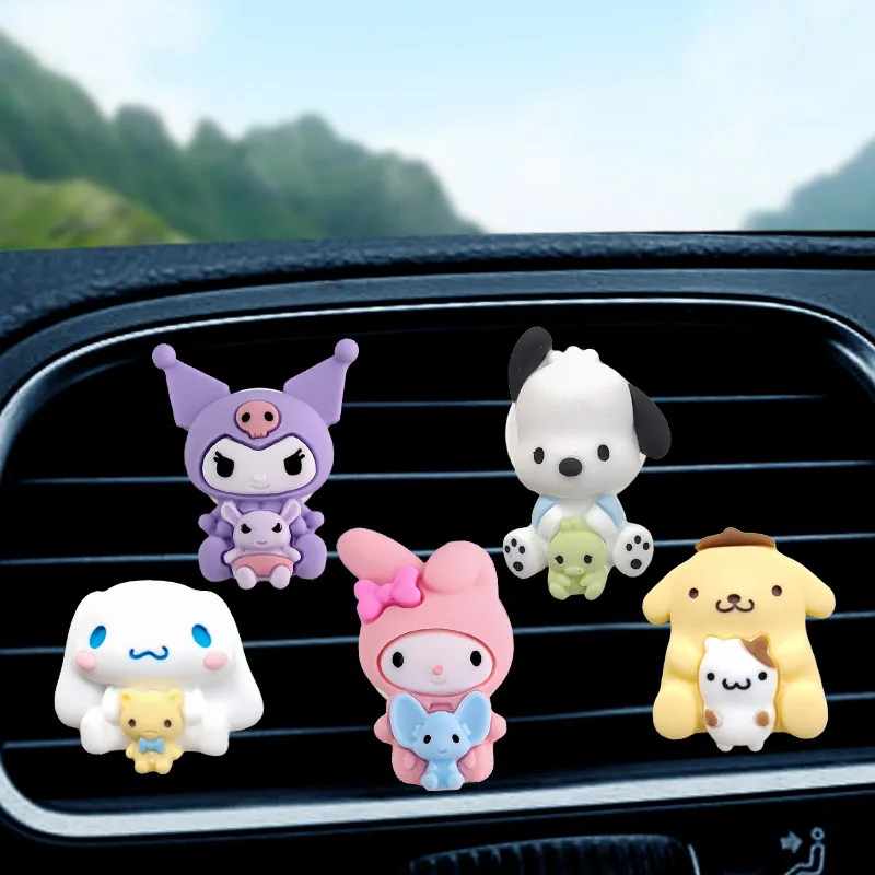 Kawaii Sanrio Kuromi Cinnamoroll Car Air Outlet Fragrance Decoration Melody Cute Car Aromatherapy Ornament Children Charm Gift