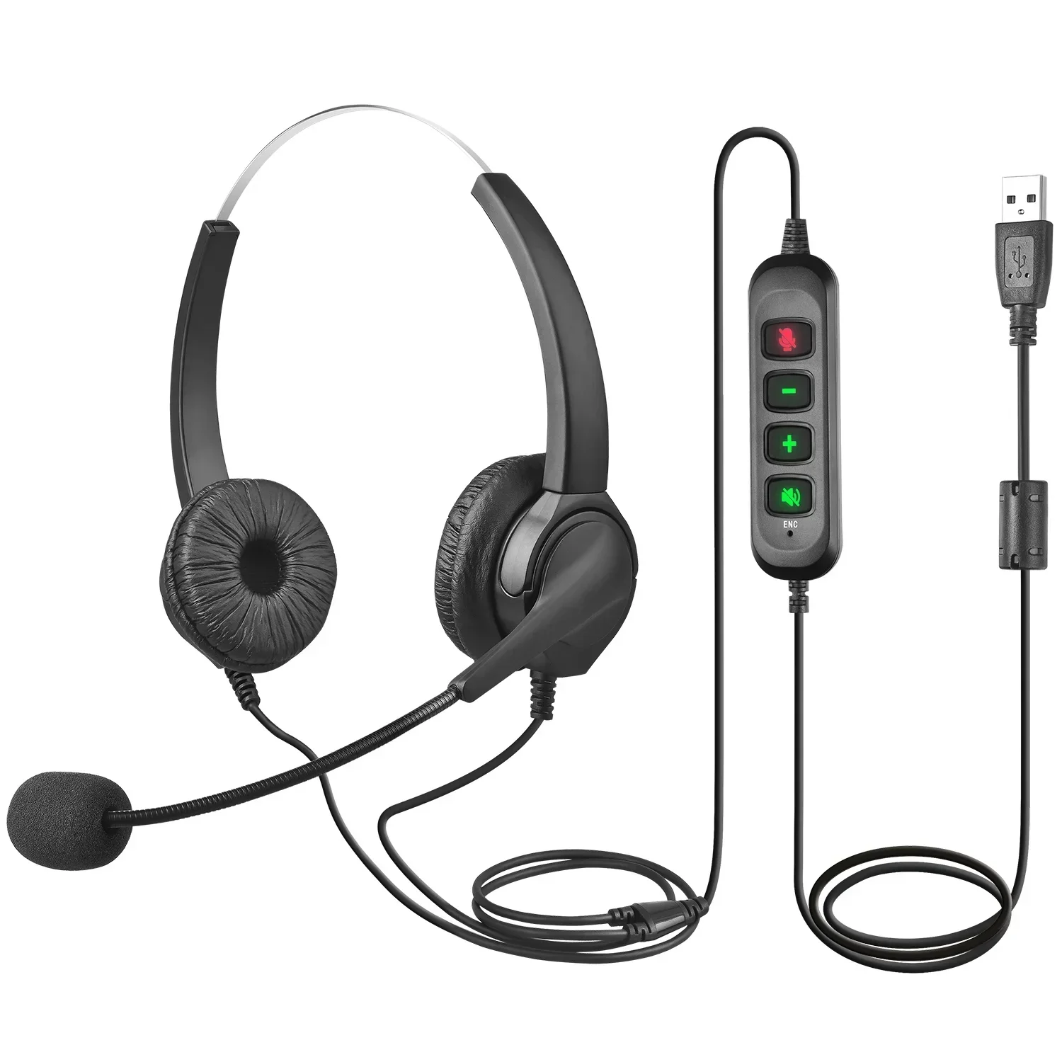 LL-83D Auriculares USB con cancelación de ruido de micrófono, auriculares para PC para computadora de oficina de centro de llamadas