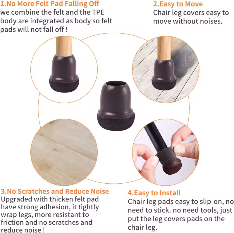8PCS Extra Small Silicone Chair Leg Protectors Thicken Chair Leg Covers Non Slip Furniture Leg Pads to Protect Hardwood Floors - Image 2