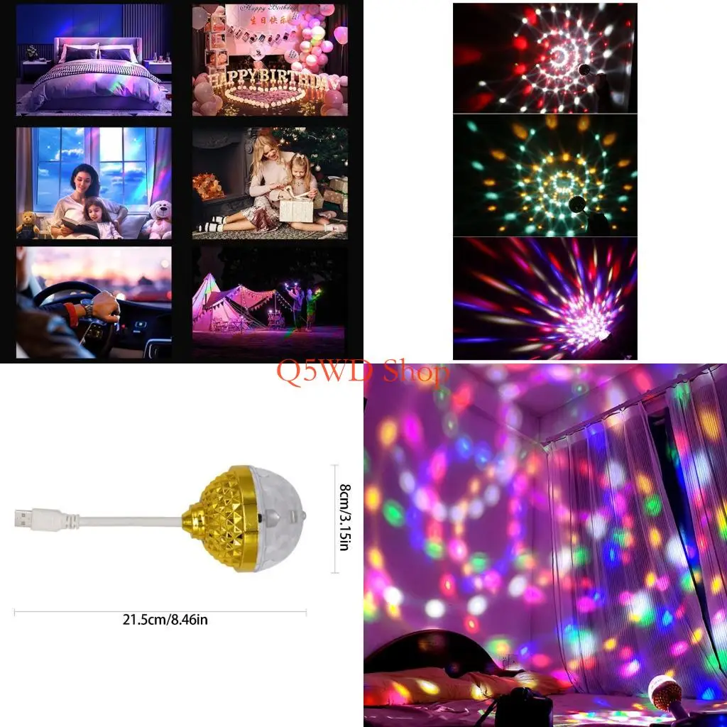 

Q5WD Automatic Rotating Ball Light USB Powered Colorful LED Stage Lighting Plastic Texture for Home Parties and Event