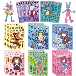 Pegatinas de circo Digital para niños, pegatinas de dibujos animados Kawaii DIY, hacer una cara, rompecabezas, juguetes, regalos de cumpleaños, 8 piezas