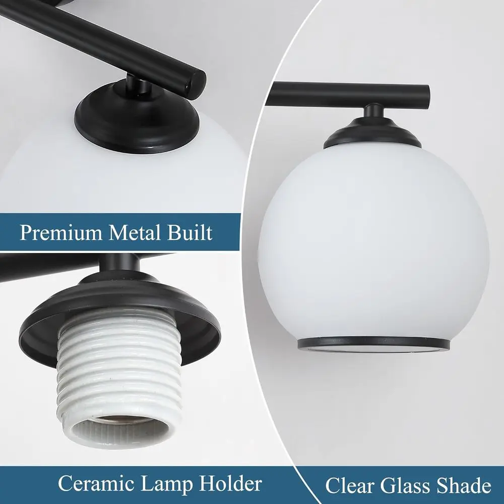 ضوء فانيتي أسود غير لامع حديث بثلاثة مصابيح مع ظلال زجاجية بلوري لتركيب جدار الحمام #3