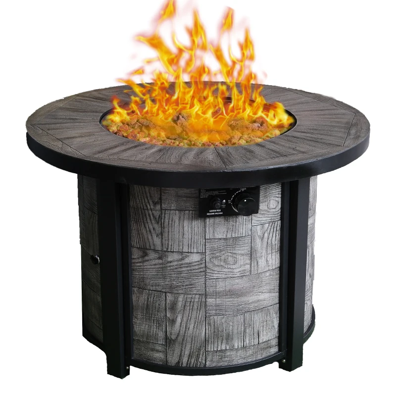 CSA Certified 36 Inch Round 50000 BTU Outdoor Gas Fire Pit Table 11lbs Volcanic Stone Rock Patio Fire Pit with Rain Cover