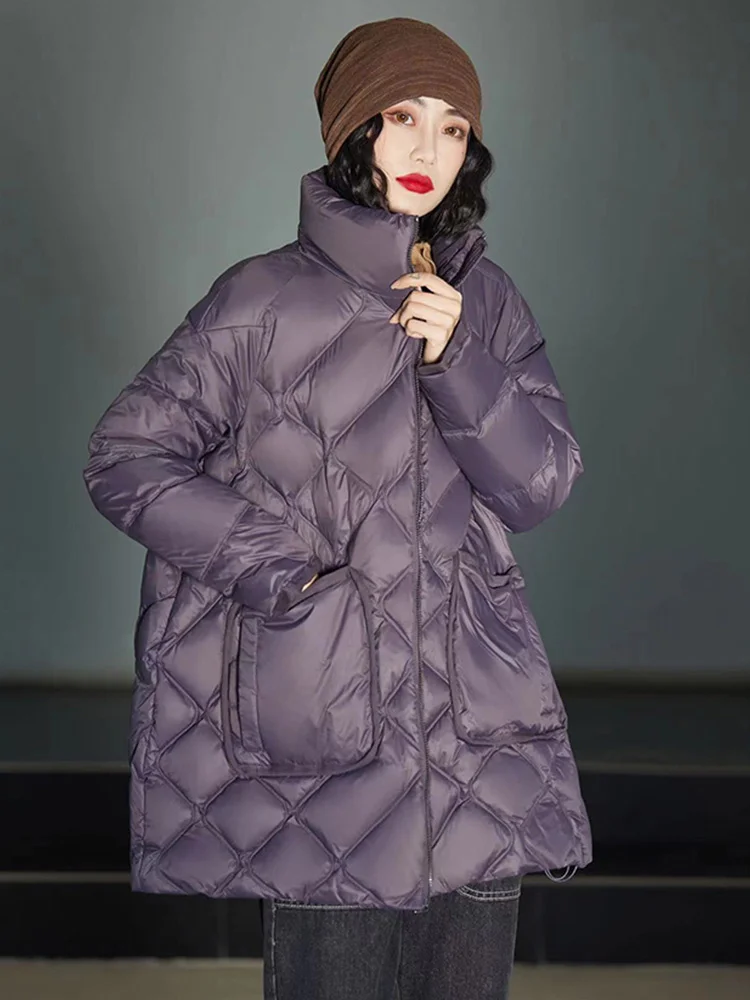 

Duck 2023 New Winter Women 90% White Down Jacket Loose Vintage Parkas Female Warm Snow Outwear Stand Collar Puffer Coat