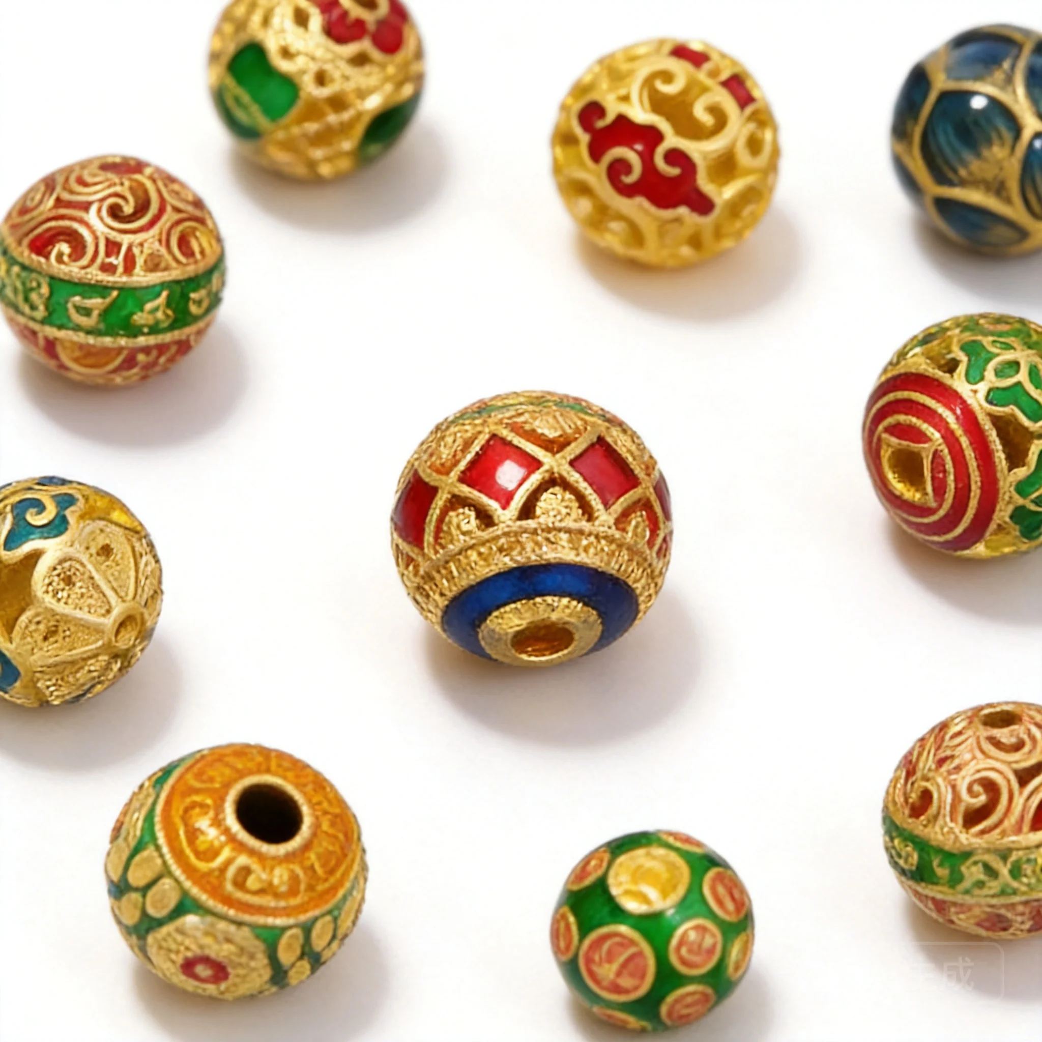 Chinese Style Lucky Cloisonne Enamel Hollow Round Beads Wealth Attracting Good Fortune Blessing Spacer Beads For Diy Jewelry Mak