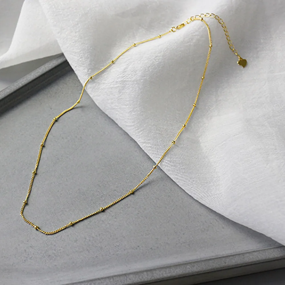 ANDYWEN 100% 925 Sterling Silver Choker naszyjnik 35cm + 5cm krótki łańcuszek złoty cienki szczupły luksusowe koraliki biżuteria Rock Punk klejnoty — zdjęcie 4