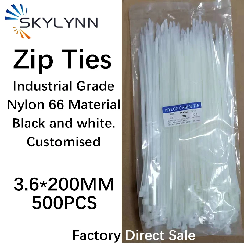 3.6X200MM Nylon Cable Ties Adjustable Cable Tightening Ring Fibre Optic Patchcord Plastic Self-Locking Ties Black White