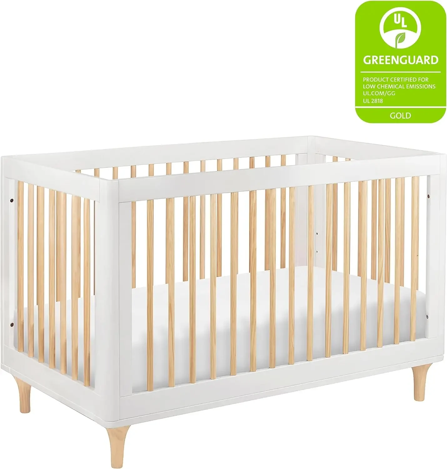 Lolly 3-in-1 Convertible Crib with Toddler Bed Conversion Kit in White and Natural, Greenguard Gold Certified