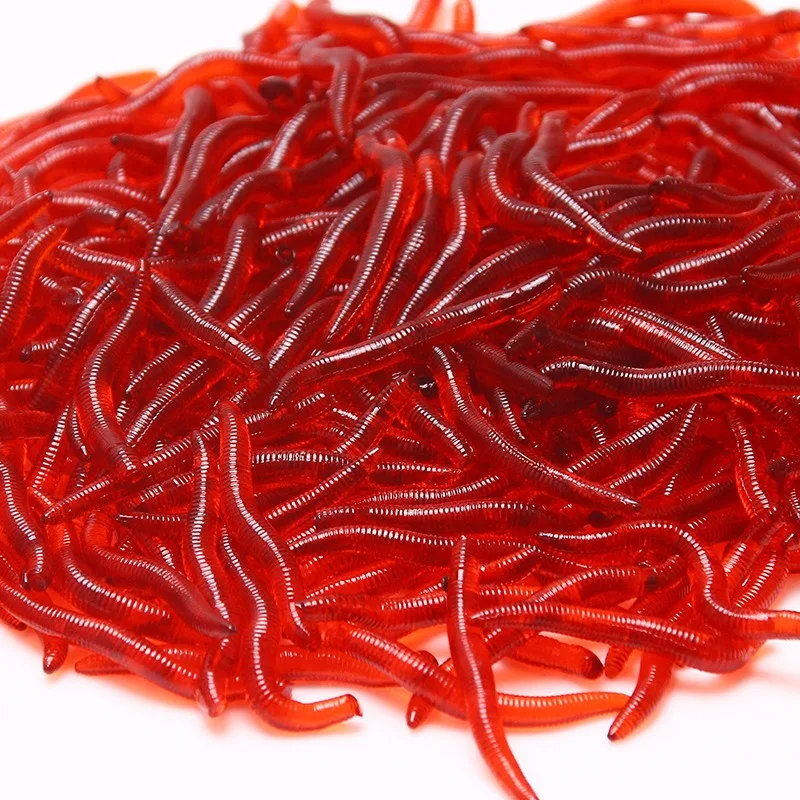 50 Stück OPP 2,6g 3,5cm Garnelen-Duft-Wurm Weichköder Lebensechter Regenwurm Salzzusatz Kunstköder für Barsch und Karpfen