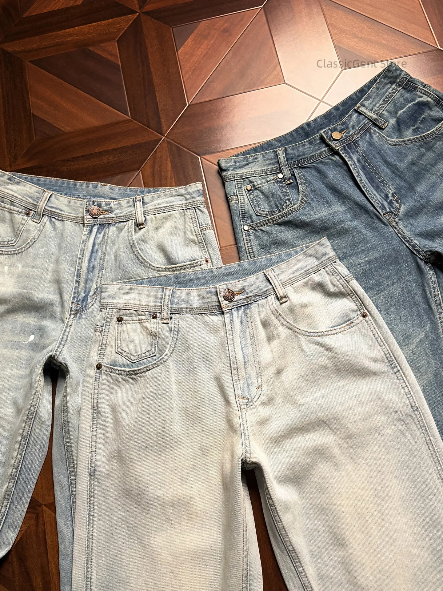 

Naturally whitened washed three-dimensional cat whisker 9.3 ounces straight jeans, casual slack