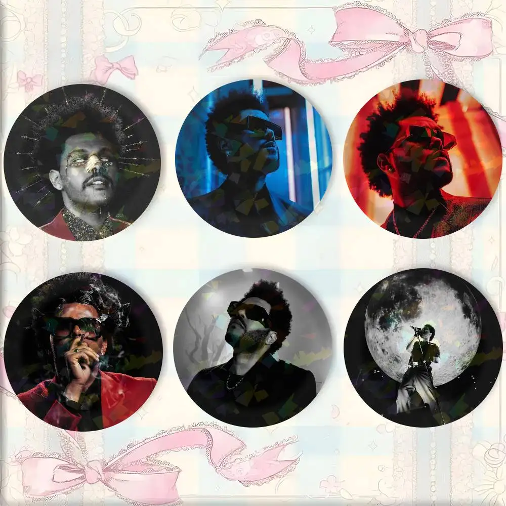 Rapper Singer The Weeknd Snap-in Pins Cartoon Character Round Creative Brooches For Backpack Accessories Jewelry Gifts