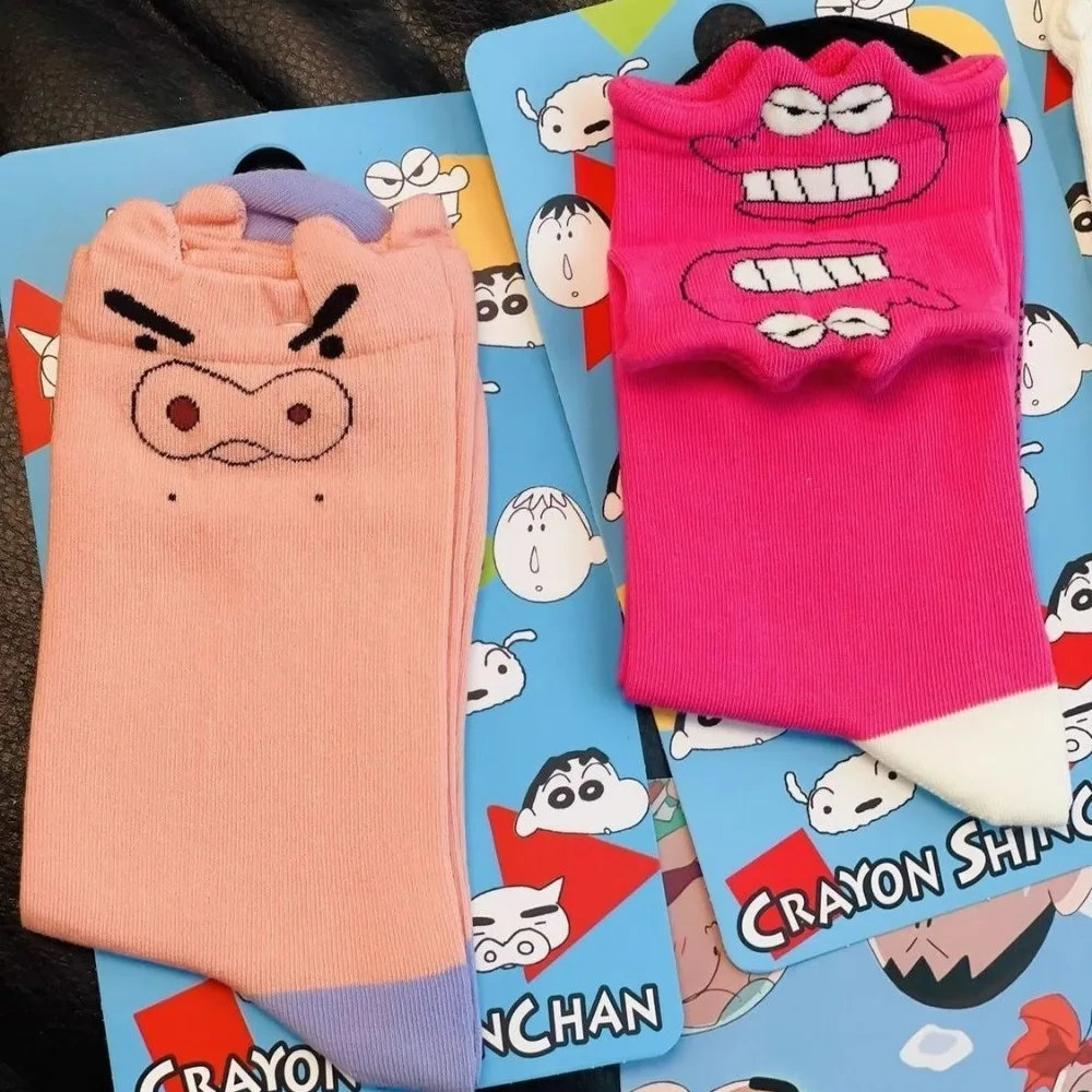 4 Pairs Crayon Shin Chan Socks Cute Children's Mid Tube Socks Cartoon Three-dimensional Spring Autumn Breathable Sweat-wicking