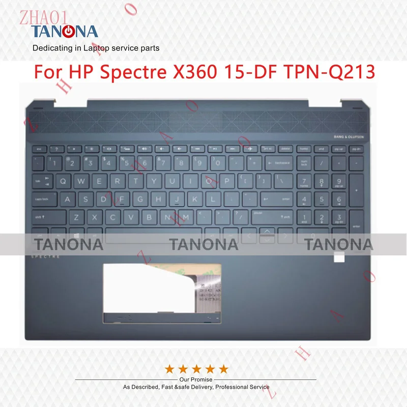 Z  New For HP Spectre X360 15-DF Palmrest Upper Case C Cover+ Backlit Keyboard BLUE
