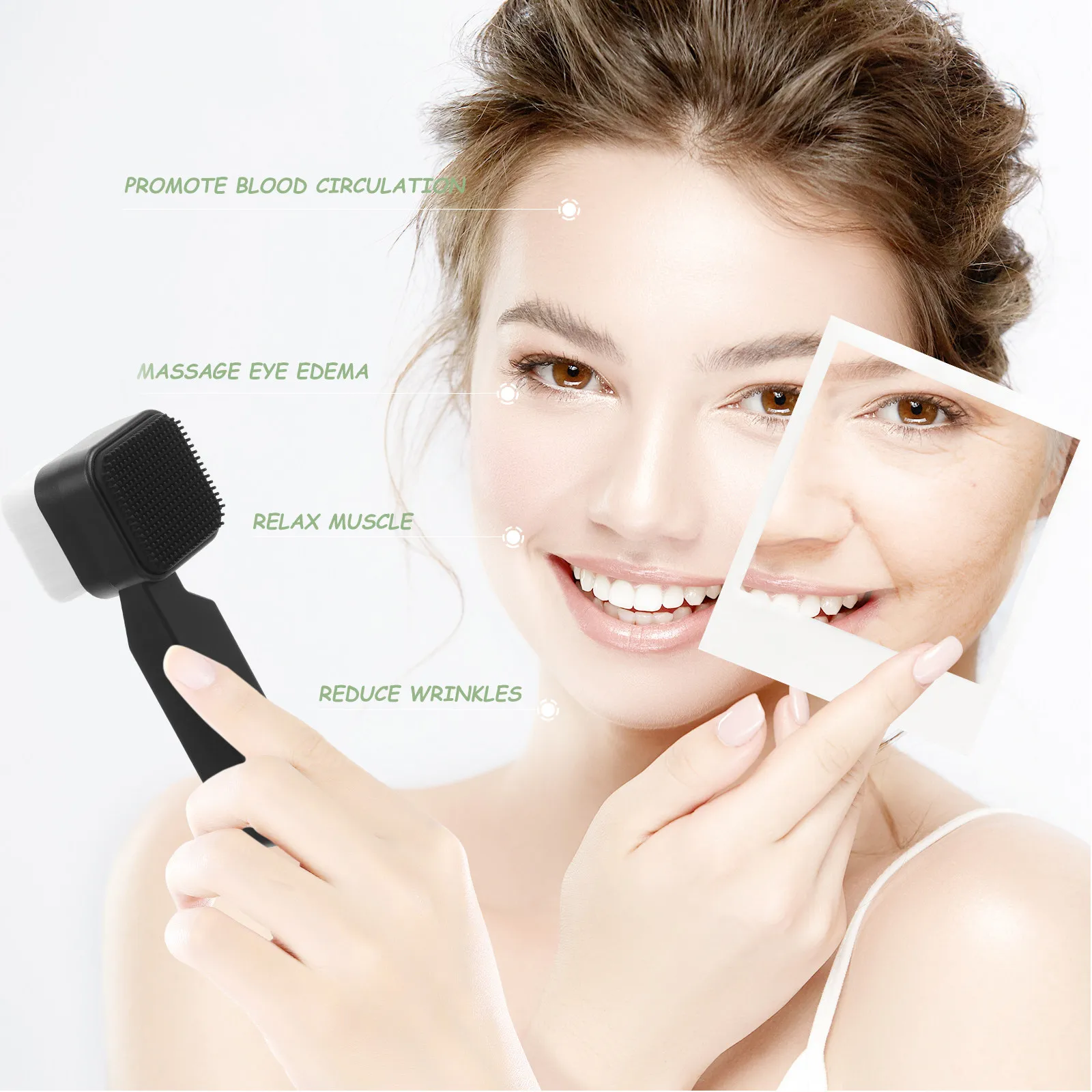 Escova Facial de Silicone Dupla Face com Cerdas Macias e Cabo Confortável para Limpeza Profunda e Esfoliação