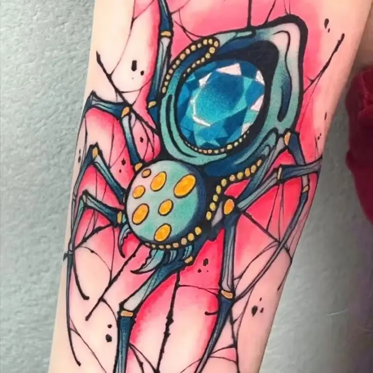 

Blue Gemstone Spider Temporary Tattoos Cartoon Body Art Waterproof Long-Lasting Fake Tattoo Sticker for Arm Thighs Neck Waist