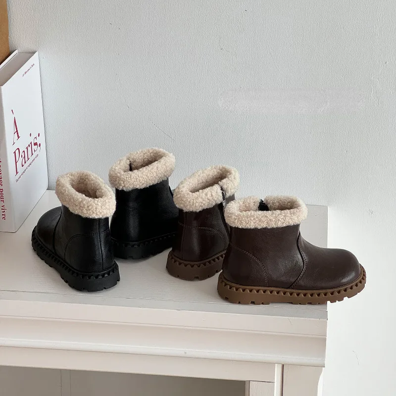 Kids Boots Winter Toddler Girls Fashion Brand Middle Calf Soft Princess Shoes Boys Children Warm Fur Flats Classic Thick Sole