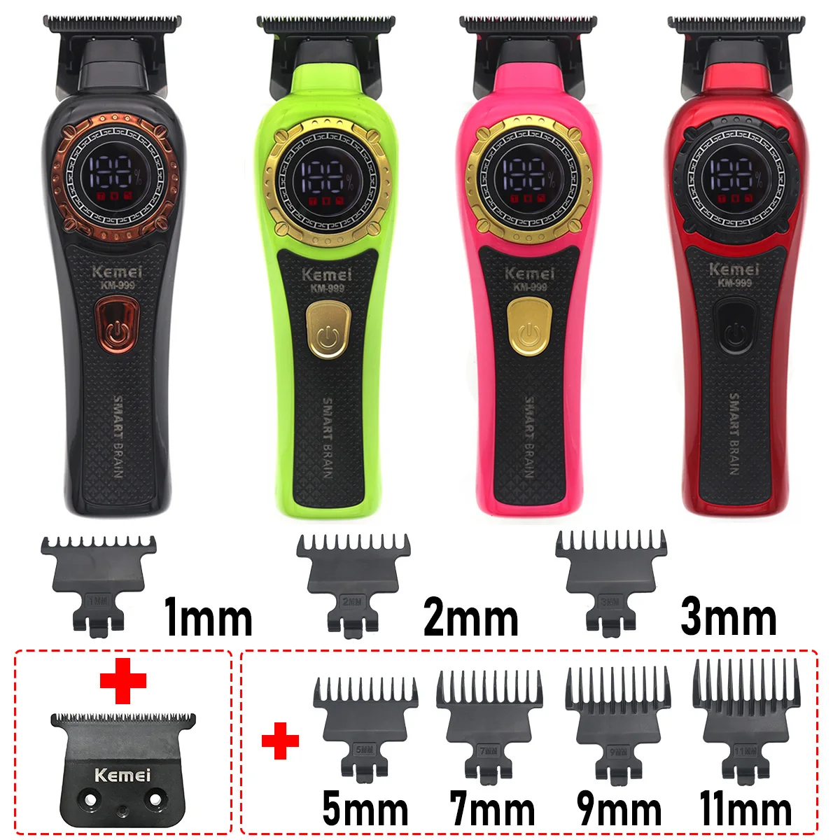 Kemei KM-999 maszynka do włosów dla mężczyzn DLC T-Blade Zero Gapped wyświetlacz LED bezprzewodowa USB profesjonalna maszynka do strzyżenia włosów maszyna wykańczająca — 2