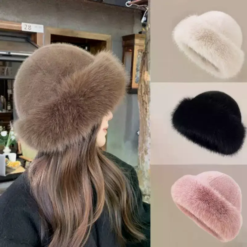 

Пушистая меховая панама для женщин, плюшевая рыбацкая шапка, теплая зимняя шапка с защитой ушей, утепленная панамская кепка на снежный день, рождественские подарки