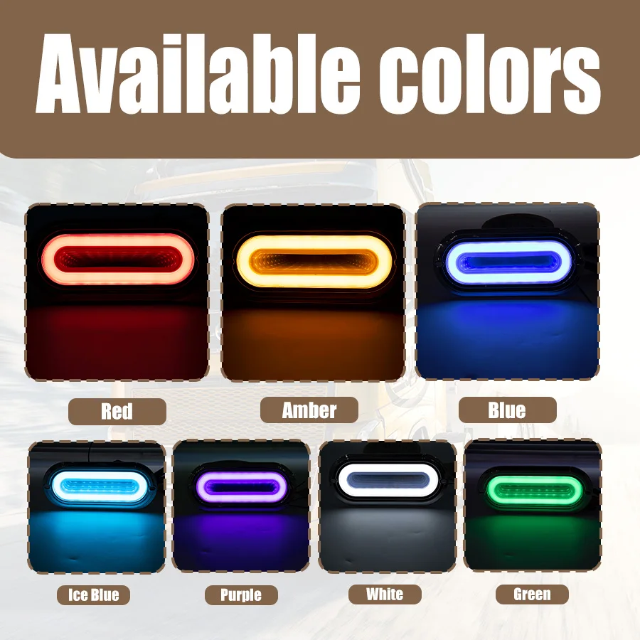 2 8-inch amber oval LED steady lights, LED lights with 3D infinity tunnel effect, featuring high/low/flash/steady modes, 4 brake