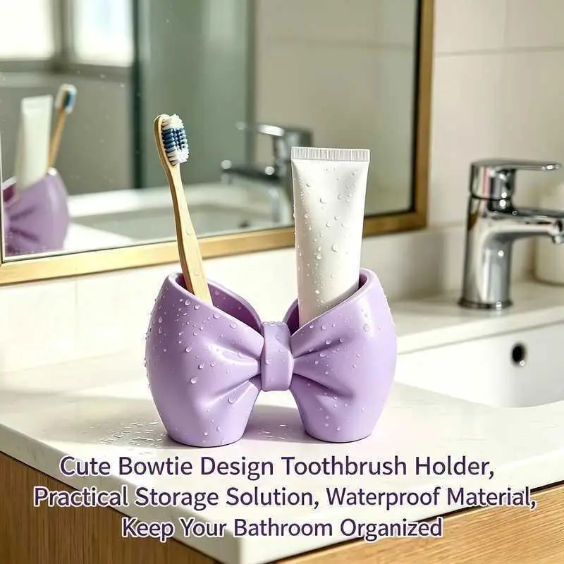 Cute Bow Shaped Makeup Brush Organizer With Large Capacity Perfect For Vanity Desk Office Stationery Storage