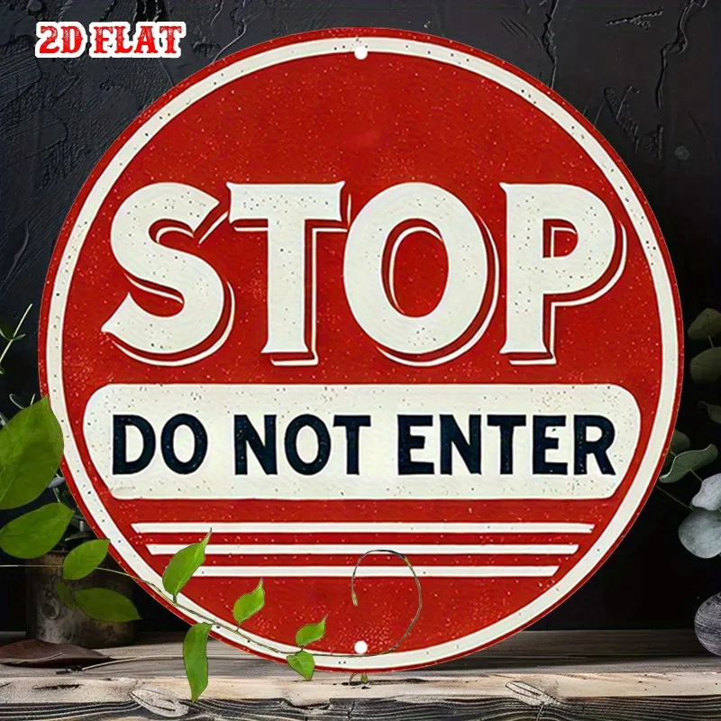 2D flach, 2D flach, 1 Stück, kräftige Buchstaben, Aluminium-Metallblechschild, Warntext, rundes Aluminiumschild, Stoppschild 7,87 x 7,87 rundes Aluminium