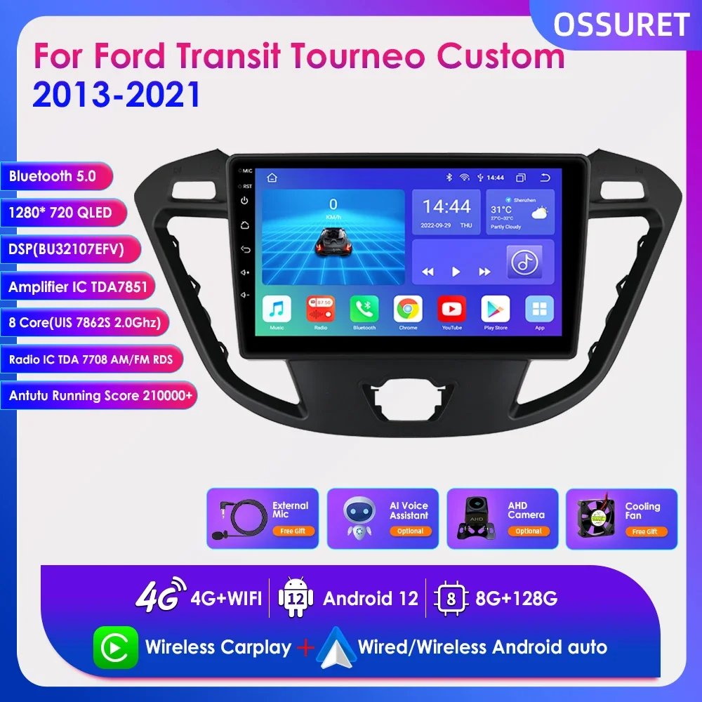 

9" Carplay Audio Stereo Android 12 for Ford Transit Tourneo Custom 2013-2021 Car Multimedia Player Radios GPS Navigation BT RDS