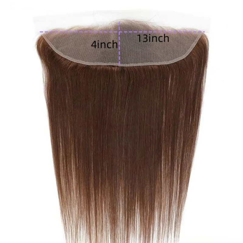 10-20 pulgadas marrón claro # 4 cabello humano recto 13x4 con encaje frontal de extremo completo cabello virgen brasileño prearrancado 150% de densidad