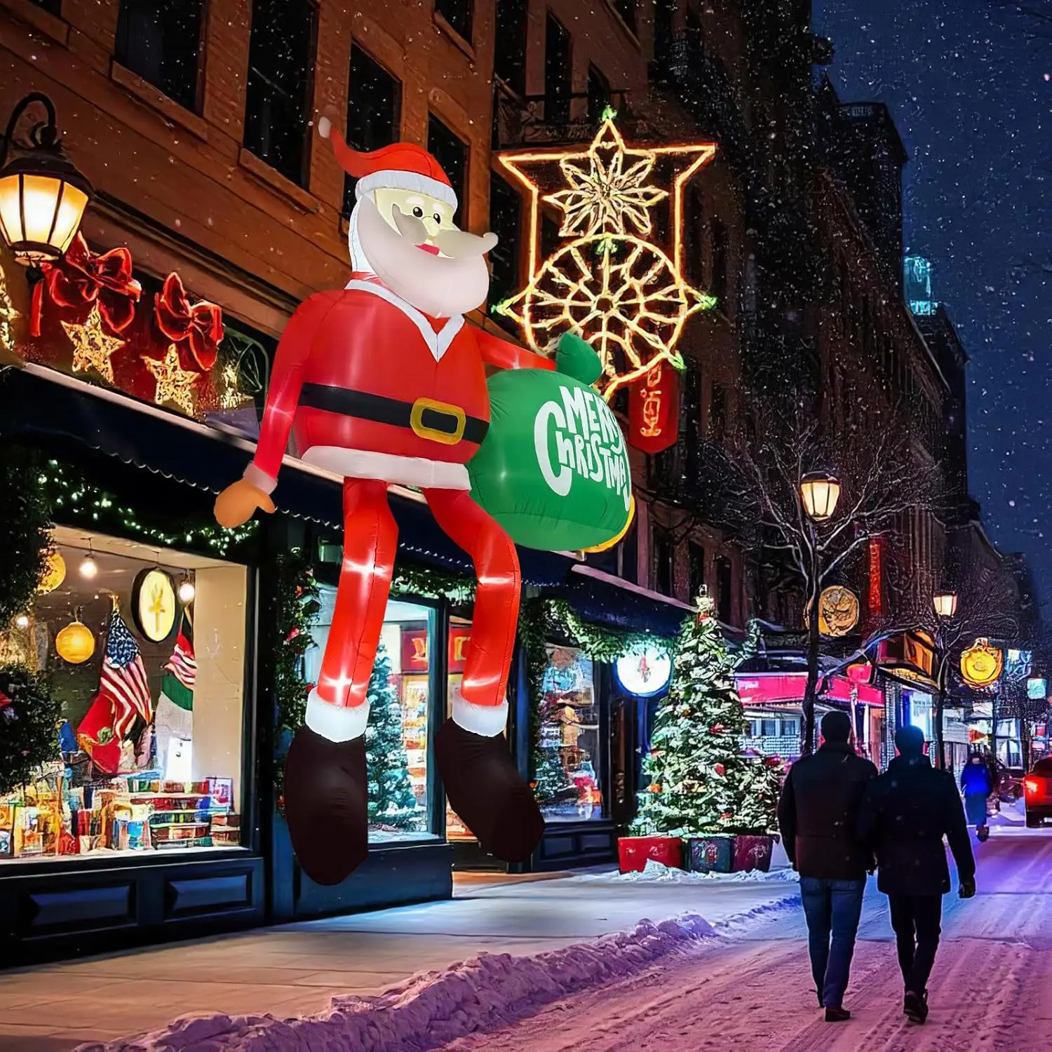 Christmas inflatable roof window decoration outdoor LED lighting Christmas sitting posture Santa Claus gift bag, party supplies