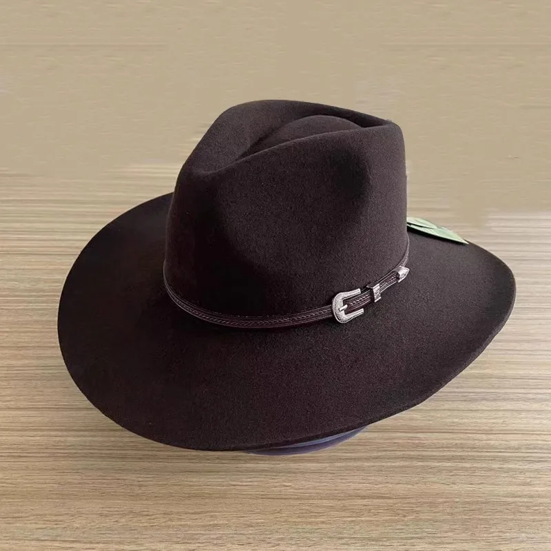 Drop Shipping Big Wide Brim Women Fedora Hat，Men Felt Cowboy Hats Buckle Panama Hat