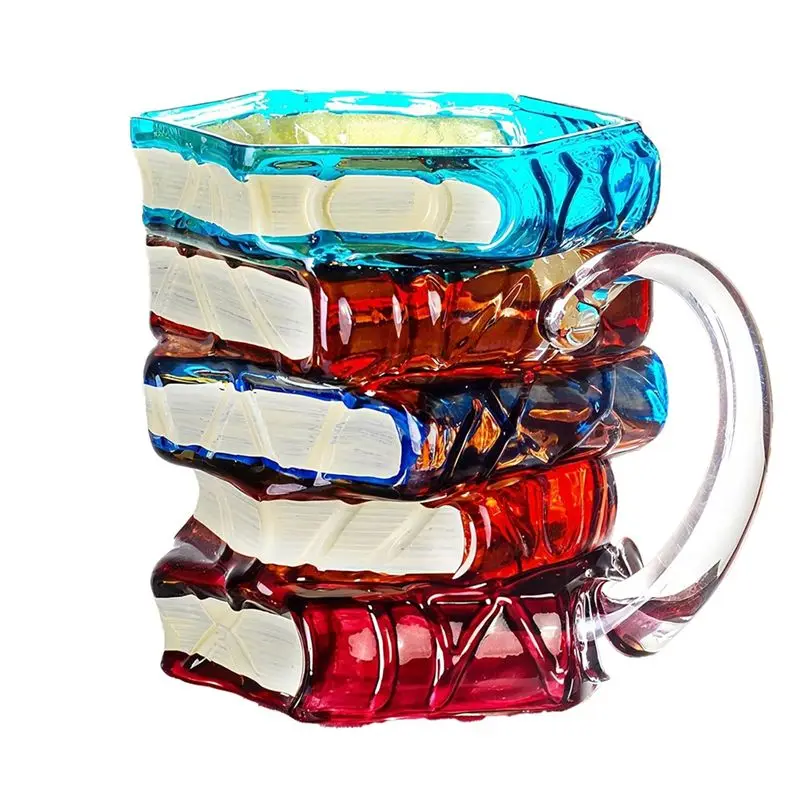 A56T-Painted Book Glass Coffee Mugs,14Oz Espresso Cappuccino Latte Tea Cups With Handle,Novelty Mugs For Readers,Bookworm