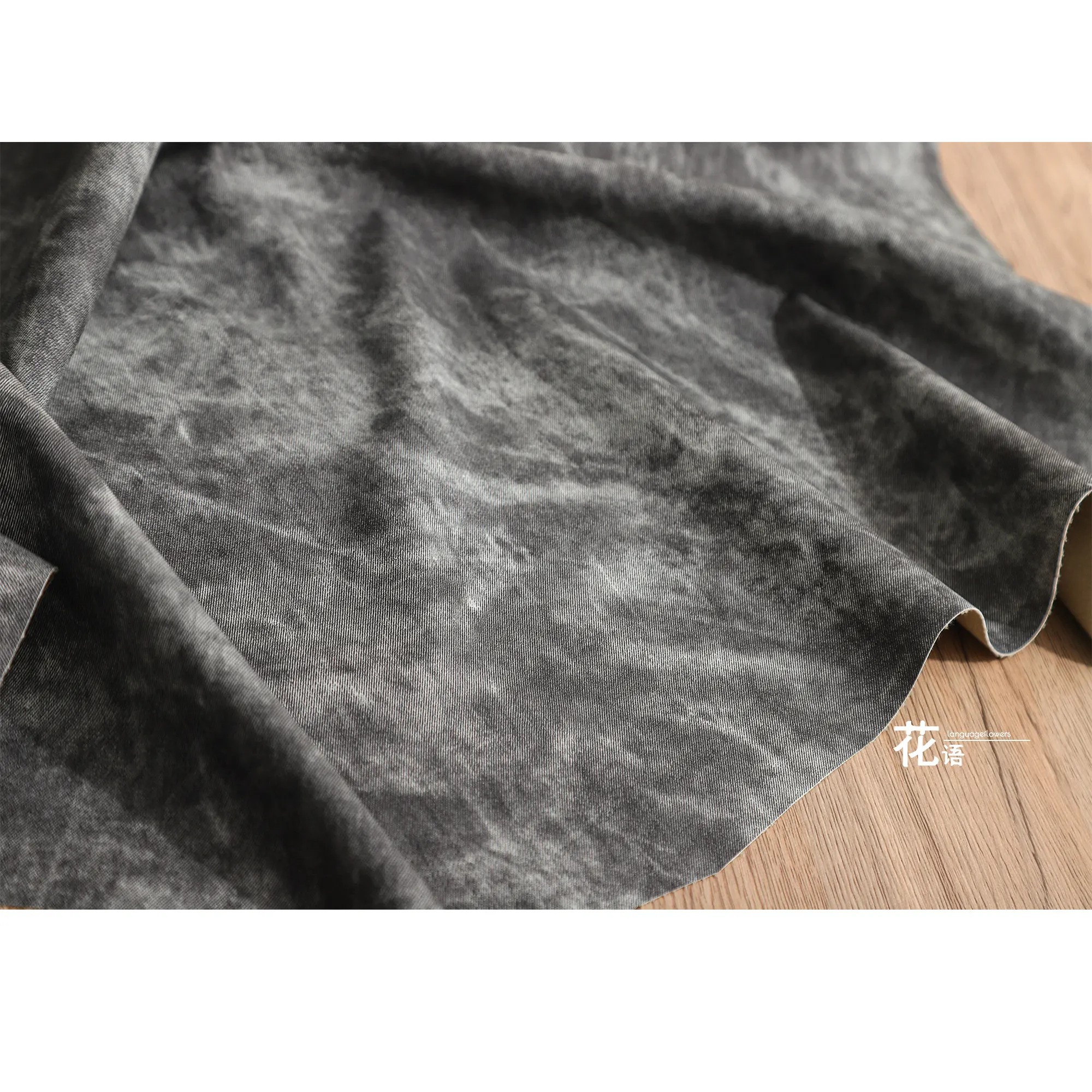 Gray Denim Print PU Faux Leather Designer Fabric Distressed for Suit Jackets, Dressmaking and Fashion Design Projects
