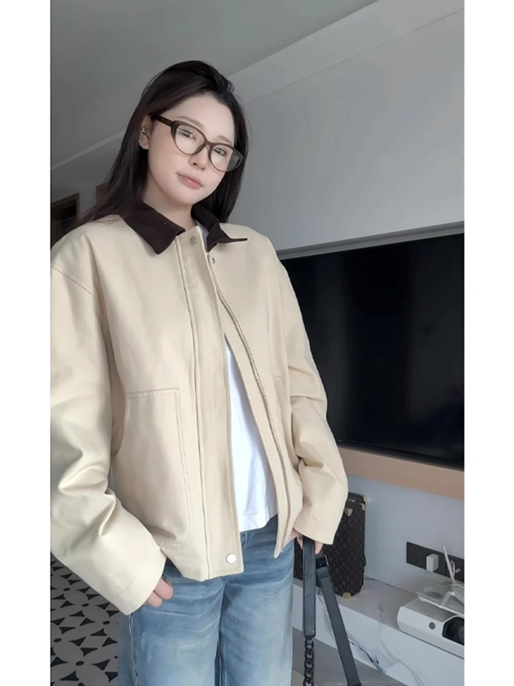 

Женская рабочая одежда в американском стиле ретро с воротником Jaet Sle Cleanfit Detroit Flight Jaet Vintage Baseball orm Свободный крой из хлопка ...